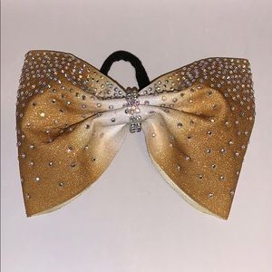 Gold rhinestone cheer bow